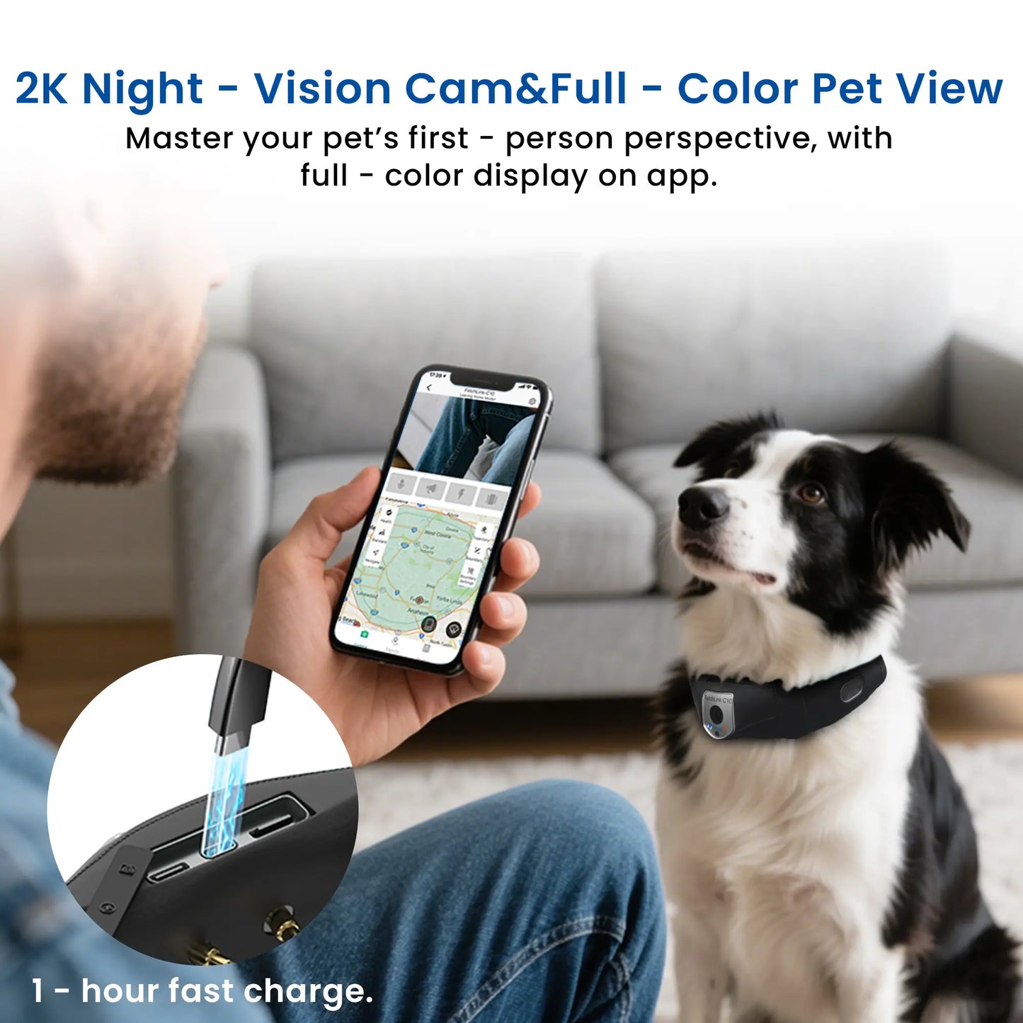 Deroopy Smart Pet Collar with 2K Camera, GPS Tracker & Voice Training – Real-Time Monitoring & Night Vision