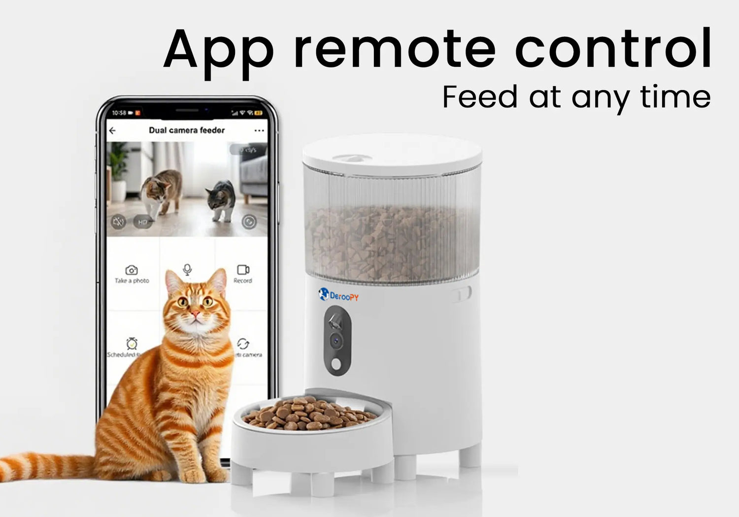 Pet feeder controlled by app with remote voice interaction