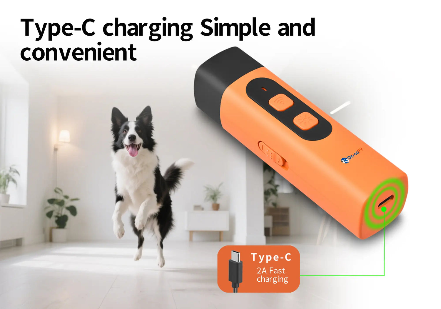 Ultrasonic dog repeller with Type-C fast charging and 800mAh battery