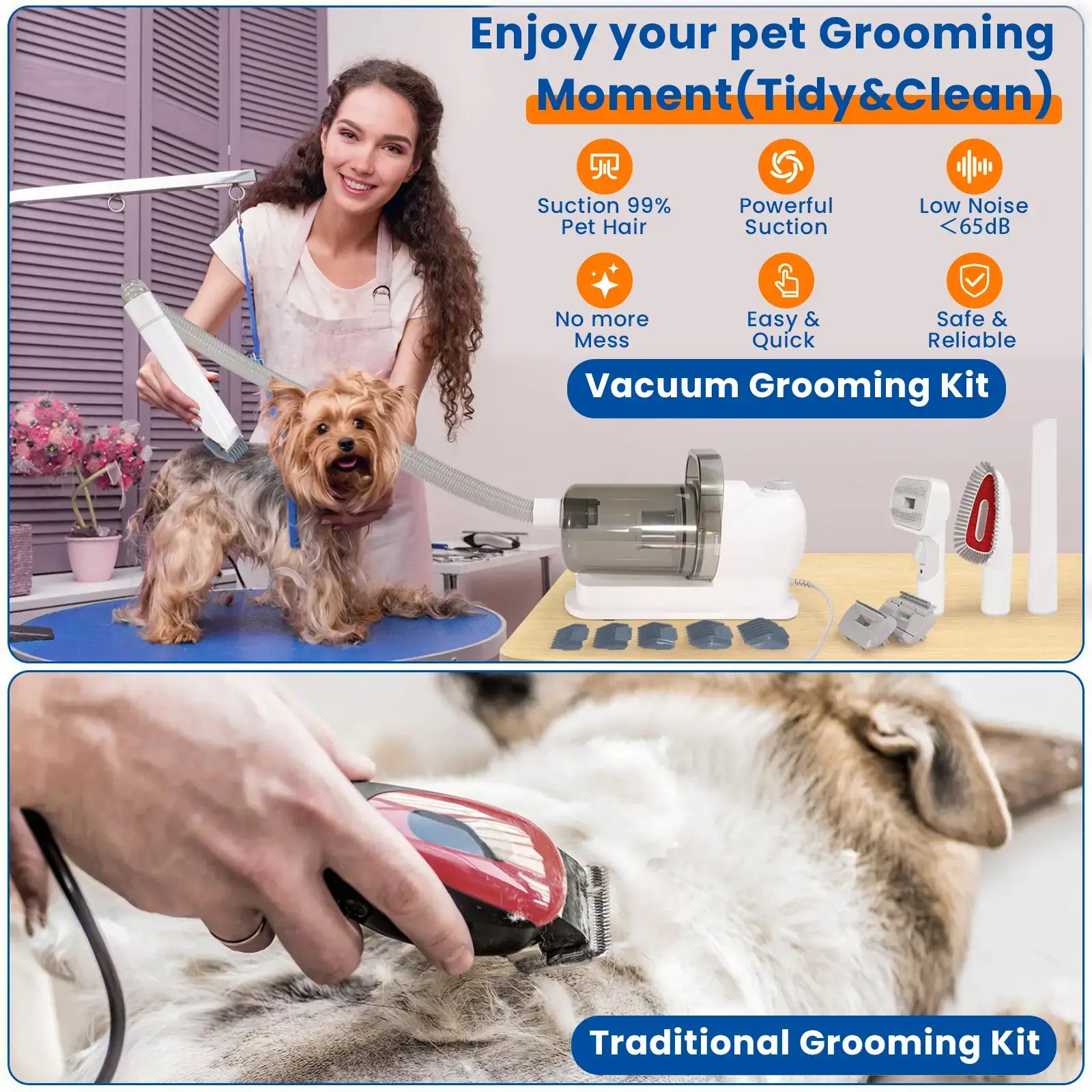 12Pcs Pet Grooming Vacuum Kit for Dogs Cats Blow Dry & Hair Suction D1 - Deroopy Pet