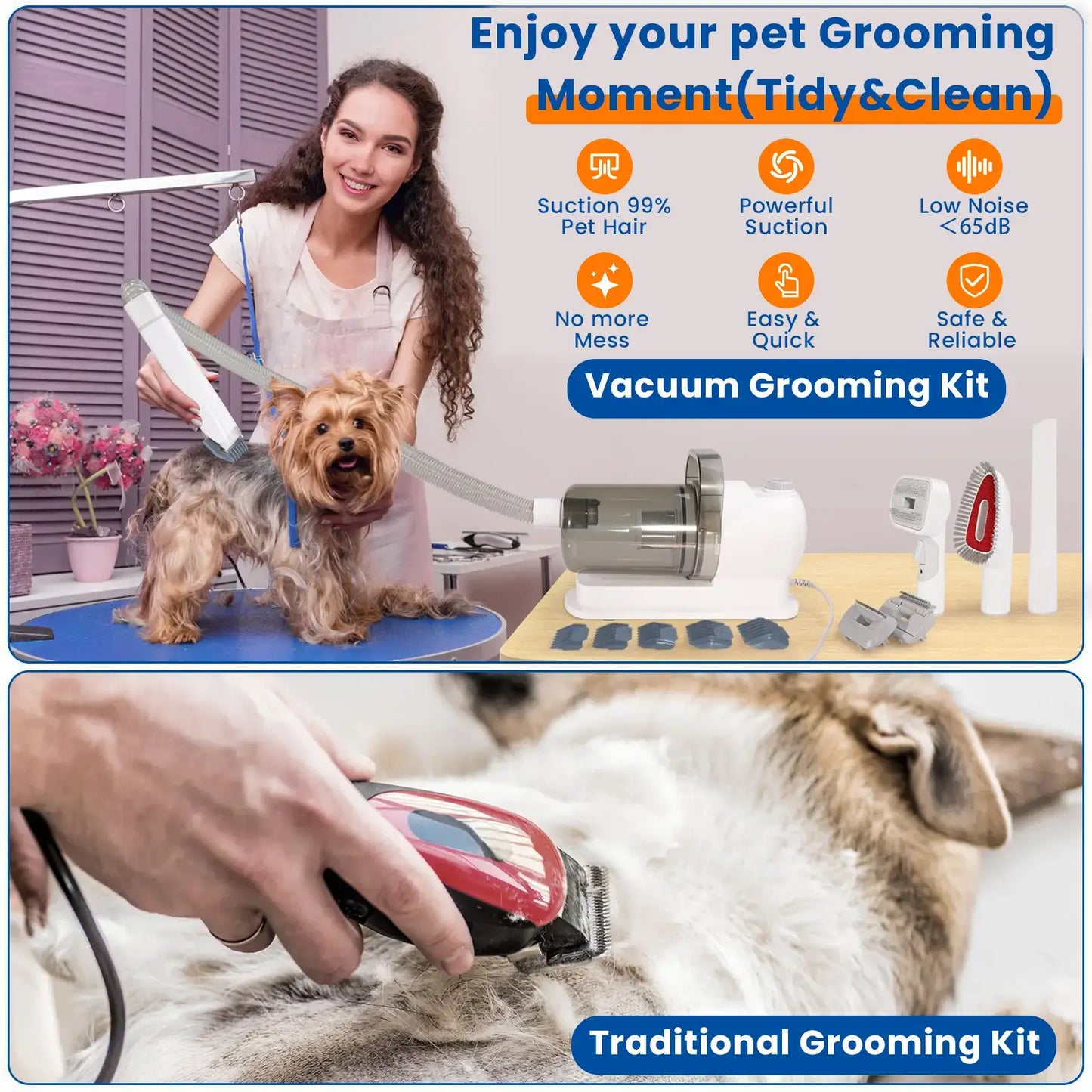 12Pcs Pet Grooming Vacuum Kit for Dogs Cats Blow Dry & Hair Suction D1 - Deroopy Pet
