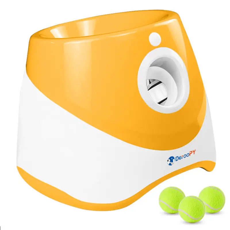 Yellow dog ball throwing machine for small and medium pets, great for indoor and outdoor play