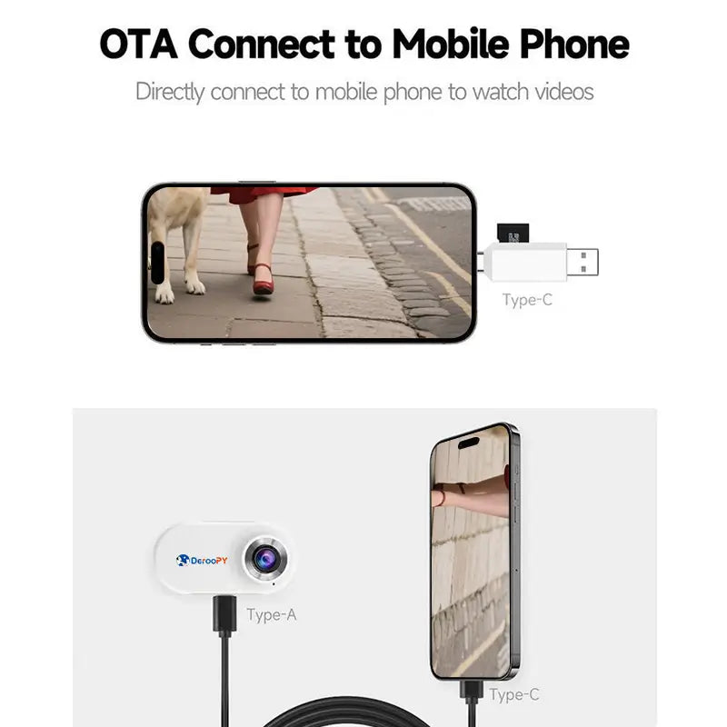 OTA connection via Type-C USB to mobile phone for pet camera collar video playback