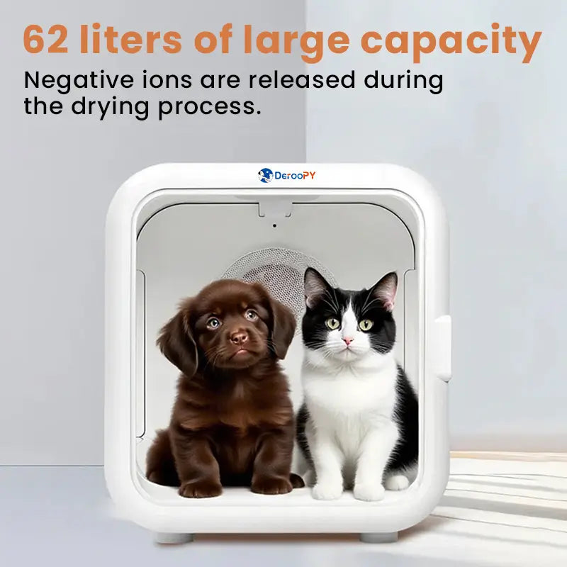 62L large capacity pet dryer box with a cat and a puppy inside for efficient drying

